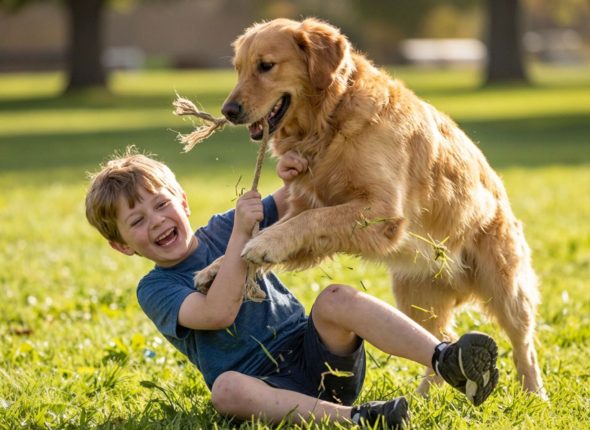 Boy Playing with a Dog
