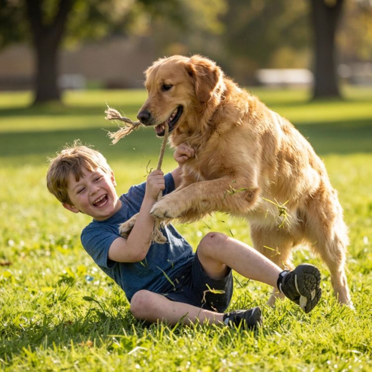 Boy Playing with a Dog